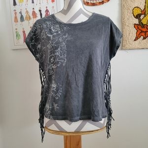 Harley-Davidson | 2016 Gray Grunge Floral Fringe Tee